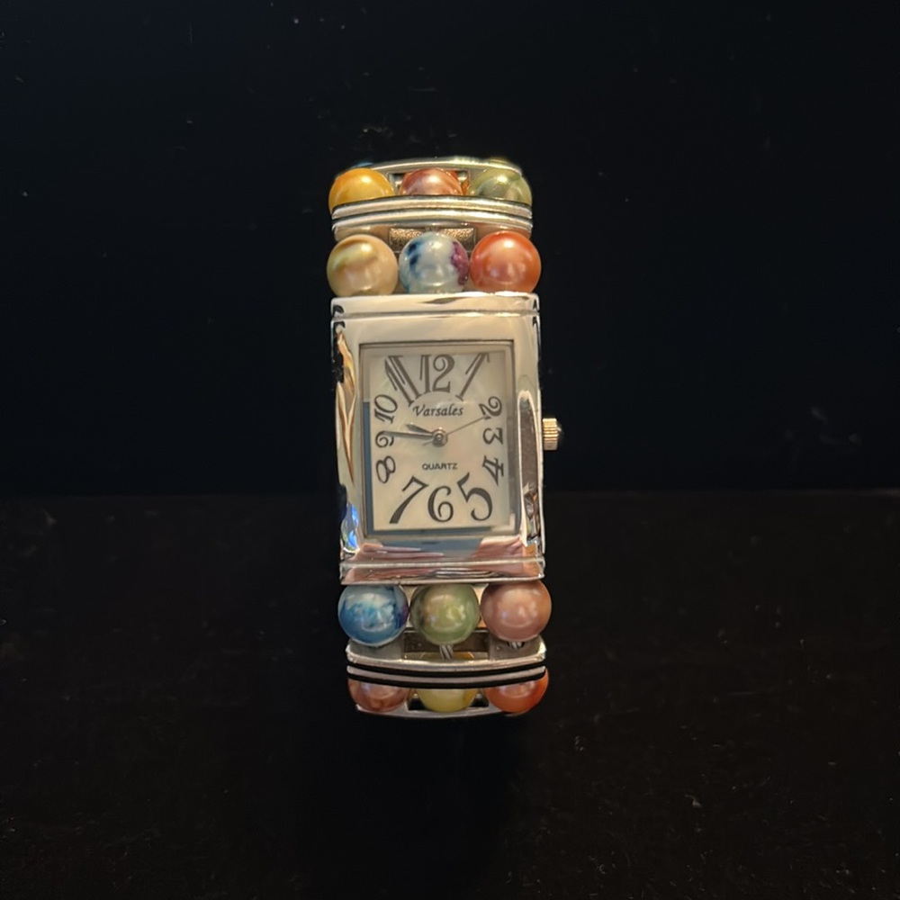 Women's Silver Watch with Multicolor Beads